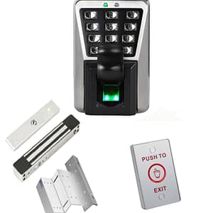 ZKTECO MA500PAK - Control de Acceso Profesional de Huella / Tarjeta y Password para Exterior con IP65 /  Incluye Contrachapa Magnética LM2805 de 200Kg / Soporte de Fijación ZL / Botón de Salida No Touch