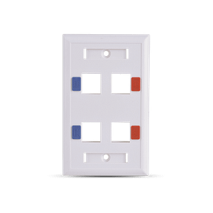 SAXXON A1754E - Placa de pared / Vertical / 4 Puertos tipo keystone / Color blanco / Con etiquetas