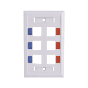 SAXXON A1756E - Placa de pared / Vertical / 6 Puertos tipo keystone / Color blanco / Con etiquetas