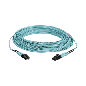 Jumper de Fibra Optica Multimodo 50/125 OM3, LC-LC Duplex, OFNR (Riser), Color Aqua, 15 Metros