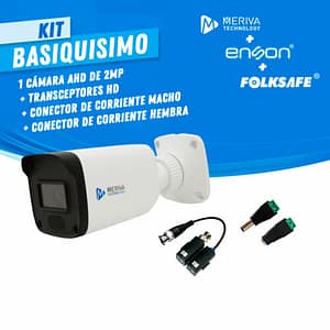 KIT BASIQUISIMO 1 MERIVA TECHNOLOGY - FOLKSAFE 1x MBASHD2202 CAMARA HD BULLET MERIVA TECHNOLOGY 1080P / 2.8MM / 20M IR / IP67 / METPALICA / 12VCD 1x FS-HDP4101C TRANSCEPTOR DE VIDEO PASIVO FOLKSAFE / TERMINALES PUSH / 1 CH / DISTANCIA MAXIMA 320M / 4K 1x ENS-MC01 CONECTOR DE CORRIENTE MACHO ENSON 3.5MM / POLARIZADO 1x ENS-FC01 CONECTOR DE CORRIENTE HEMBRA ENSON 3.5MM / POLARIZADO