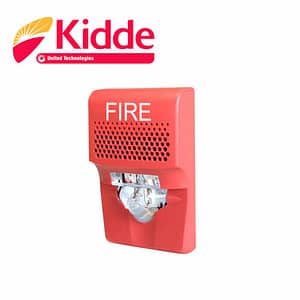 SIRENA CON ESTROBO LED KIDDE EG1AVRF DE 24 VDC 55 mA PARA PARED ROJO COMPATIBLE CON LOS PANELES VS1 Y VS4 (TRABAJA CON PANELES DE TERCEROS A 24VDC)