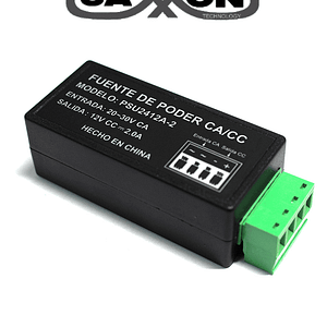 SAXXON PSU2412A2 - Convertidor de energia/ Corriente Alterna a Corriente Directa/ Voltaje de entrada 20V CA a 30V CA/ Voltaje de Salida 12V CD/ / 2 Ampere / Recomendable para alimentacion de camaras CCTV a larga distancia