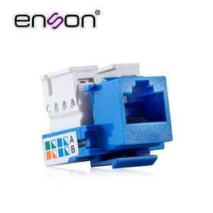 CONECTOR JACK ENSON ENS-JC5BL CAT5E COLOR AZUL A 90 GRADOS PONCHADO CON PINZAS Y CUBREPOLVO