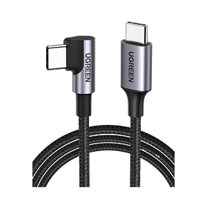 Cable USB-C a USB-C / Conector con Ángulo Recto de 90° / 1 Metro / Carcasa de Aluminio / Nylon Trenzado / Transferencia de Datos Hasta 480 Mbps / Soporta Carga Rápida de hasta 60W