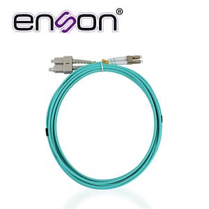 JUMPER DE FIBRA OPTICA ENSON ENS-JUMPLCSC FORRO PVC COLOR AQUA TIPO DE FIBRA MULTIMODO OM3 50/125 MICRAS CONECTORES LC DUPLEX- SC DUPLEX LONGITUD 3 METROS USO INTERIOR