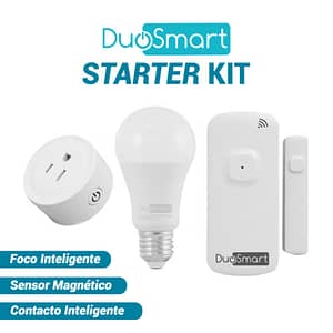 KIT DE INICIO DE DUOSMART, STARTER KIT DUOSMART. INCLUYE: 1 FOCO INTELIGENTE S10, 1 CONTACTO DE SOBREPONER B30 Y 1 SENSOR MAGNÉTICO D10