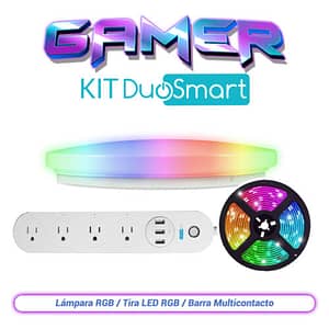 KIT DE ILUMINACIÓN GAMER, GAMER KIT DUOSMART. INCLUYE: 1 LÁMPARA RGB S20, 1 TIRA LED RGB S30 Y UNA BARRA MULTICONTACTO B50