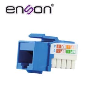 CONECTOR MODULAR JACK KEYSTONE RJ45 ENSON EPRO-JACK6A-BL SERIE PRO, POSICION VERTICAL CAT6A COLOR AZUL COMPATIBLE CON PLACAS ENSON EPRO-FP