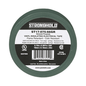 Cinta Eléctrica STRONGHOLD para Aislar, de PVC, Uso General Reparación y Mantenimiento, Grosor de 0.18mm (7 mil), Ancho de 19mm, y 20.12m de Largo, Color Verde