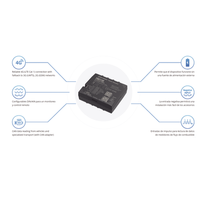 Rastreador Vehicular 4G LTE CAT 1 y 2G / Identificación de Conductores / Bloqueo Remoto / Detección de Jammer / Sensores Bluetooth / Múltiples I/O