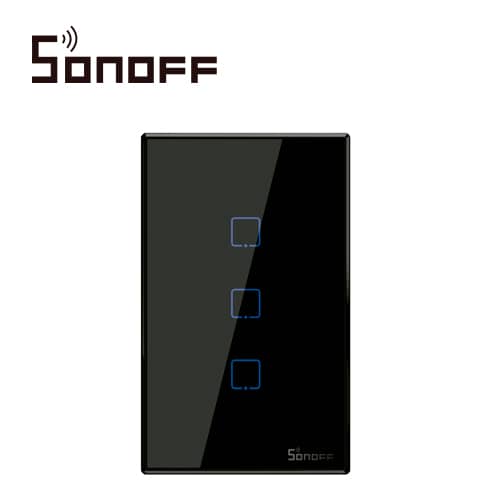 APAGADOR DE PARED TOUCH ON/OFF SONOFF T3US3C COLOR NEGRO SMART INALAMBRICO WIFI PARA SOLUCION DE SMART HOME CON TEMPORIZADOR PARA IOS Y ANDROID COMPATIBLE CON ALEXA/GOOGLE HOME 3CH WIFI 2.4GHZ RF 433 HASTA 2AMP POR CANAL