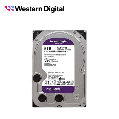 DISCO DURO DD 6TB SATA WD PURPLE WD64PURZ 24/7 OPTIMIZADO PARA VIDEOVIGILANCIA SATA III 6GB/S 5400 RPM COMPATIBLE CON DVR Y NVR DE CUALQUIER MARCA