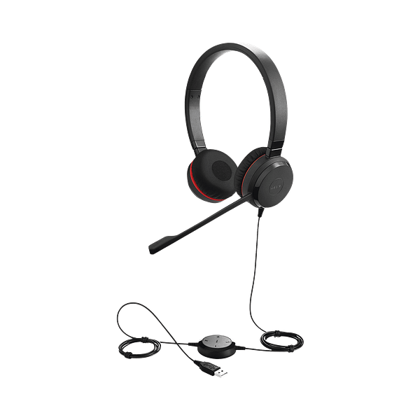 Jabra Evolve 30 Duo con conexión USB / 3.5mm, micrófono con cancelación de ruido y controlador en el cable con botones e indicadores LED (5399-829-309)