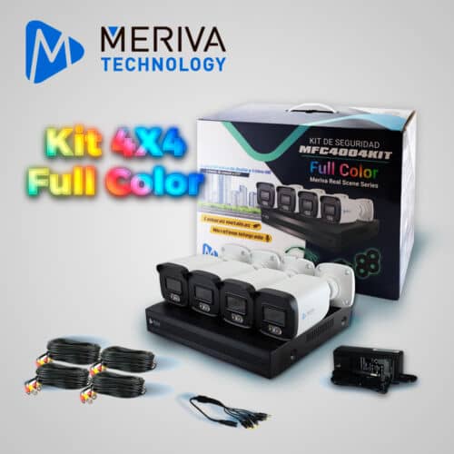 KIT 4X4 MFC4004KIT INCLUYE 1 DVR MXVR-4004A 4CH 1080P-LITE SOPORTA AUDIO SOBRE COAXIAL O UTP + 4 CÁMARAS HD MERIVA TECHNOLOGY BULLET 1080P 2.8MM TECNOLOGÍA FULL COLOR / MICRÓFONO INTEGRADO / CARCASA METÁLICA / IP67 / 12VCD MFC-2022A + 4 CABLES PRE PONCHADOS 18M C/U BNC Y ALIMENTACIÓN + FUENTE DE PODER + DISTRIBUIDOR DE ENERGÍA - TECNOLOGÍA FULL COLOR - MERIVA REAL SCENE - AUDIO EMBEBIDO EN CÁMARA - IMAGEN A COLOR 24X7 *NO INCLUYE DISCO DURO*