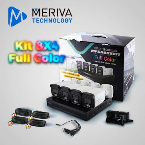 KIT 8X4 MFC4008KIT INCLUYE 1 DVR MXVR-4008A 8CH 1080P-LITE SOPORTA AUDIO SOBRE COAXIAL O UTP + 4 CÁMARAS HD MERIVA TECHNOLOGY BULLET 1080P 2.8MM TECNOLOGÍA FULL COLOR / MICRÓFONO INTEGRADO / CARCASA METÁLICA / IP67 / 12VCD MFC-2022A + 4 CABLES PRE PONCHADOS 18M C/U BNC Y ALIMENTACIÓN + FUENTE DE PODER + DISTRIBUIDOR DE ENERGÍA - TECNOLOGÍA FULL COLOR - MERIVA REAL SCENE - AUDIO EMBEBIDO EN CÁMARA - IMAGEN A COLOR 24X7 *NO INCLUYE DISCO DURO*