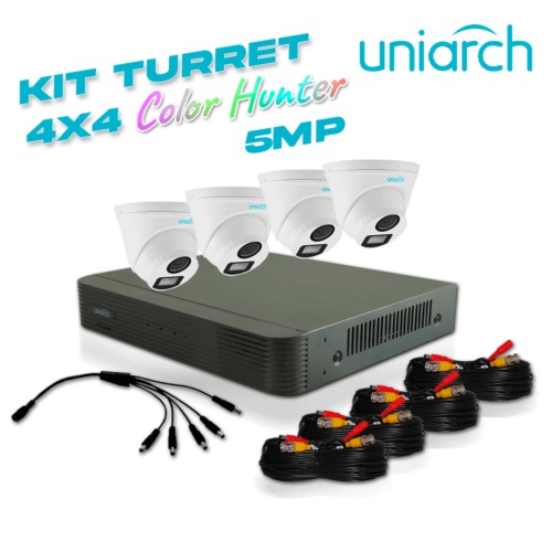 KIT UNIARCH 4X4, 5 MEGAPIXELES ANALOGICO 4 CÁMARAS LIGHTHUNTER BULLET INTERIOR / EXTERIOR / LENTE FIJO 2.8MM / 12VDC / IP67 / 20M IR / DWDR / METAL PLASTICA / MENU OSD / MIC INCLUIDO / DEFOG, 1 DVR PENTAHIBRIDO UNIARCH XVR-104G3, 4 CAMARAS UAC-B112-AF28LM, 4 CABLES PREPONCHADOS DE 18 MTS Y UN PULPO DE 5 SALIDAS