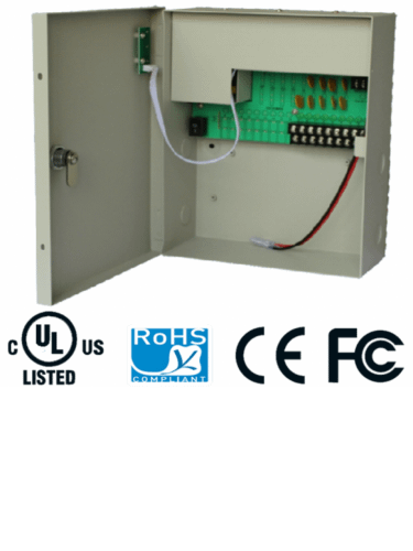 SAXXON PSU1210D9B - Fuente de Poder de 12 vcd/ 10 Amperes/ Para 9 Camaras/ Compatible con Bateria de Respaldo/ 1.1 Amper por Canal/ Protección contra Sobrecargas/ Certificación UL/