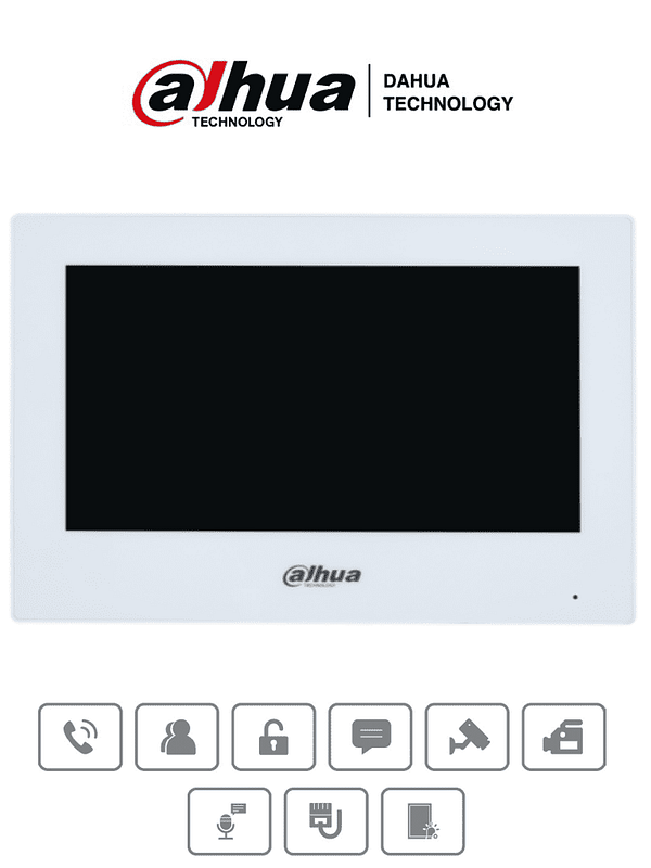DAHUA VTH2621GW-P - Monitor IP Touch de 7 Pulgadas/ Serie Lite/ Blanco/ Poe Estandar/ 6&1 E&S de Alarmas/ Uso Interior/ Modo No Molestar/ H.265/ Soporta Hasta 4 Frentes de Calle y 4 Monitores Adicionales/